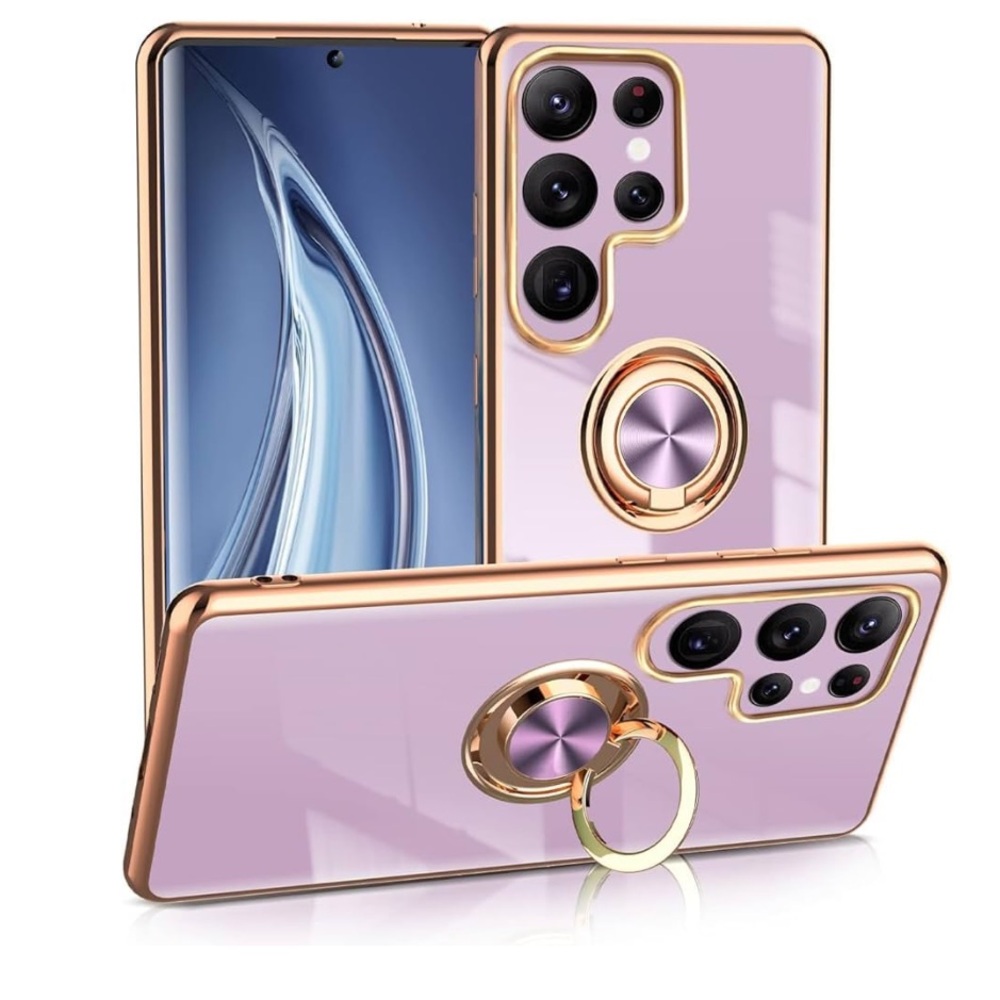 Purple Shockproof Samsung Galaxy S24 Ultra CASE with Ring Holder